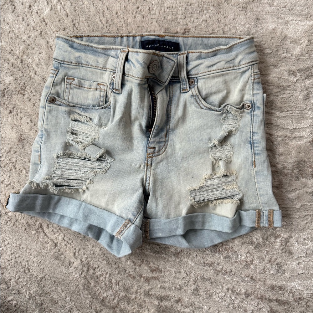 Aeropostale Faded Blue Ripped Jean Shorts